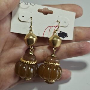 Cato Gold Tone Chunky Tan Beaded Dangling Earrings